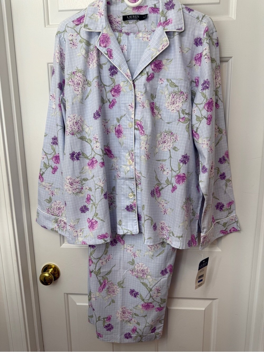 Polo by Ralph Lauren Light Blue Floral Pajama Set with Purple Accents
